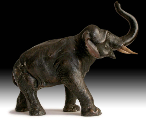 Lg Fine Antique Japanese Showa Bull Elephant Bronze Sculpture 18 x 13