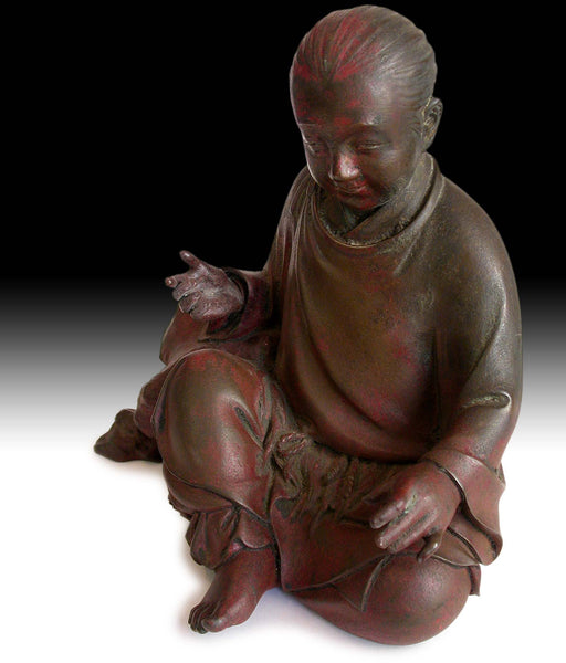 19th Century Antique Japanese Edo Zensai Doji Sudhana Shancai Bronze Buddha Statue 善財童子