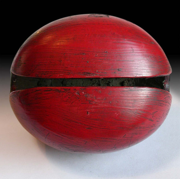 Antique Mokugyo Wooden Fish Gong Japanese Carved Red Lacquered Temple Drum