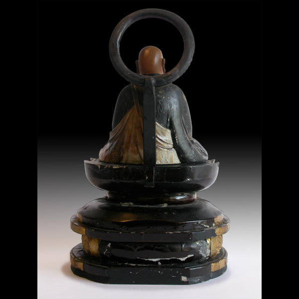 Zen Master Shinran Shonin Jodo Shinshu Meiji Hollow-Blocks Wood Shrine Statue