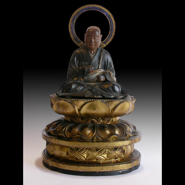 Zen Master Shinran Shonin Jodo Shinshu Meiji Hollow-Blocks Wood Shrine Statue